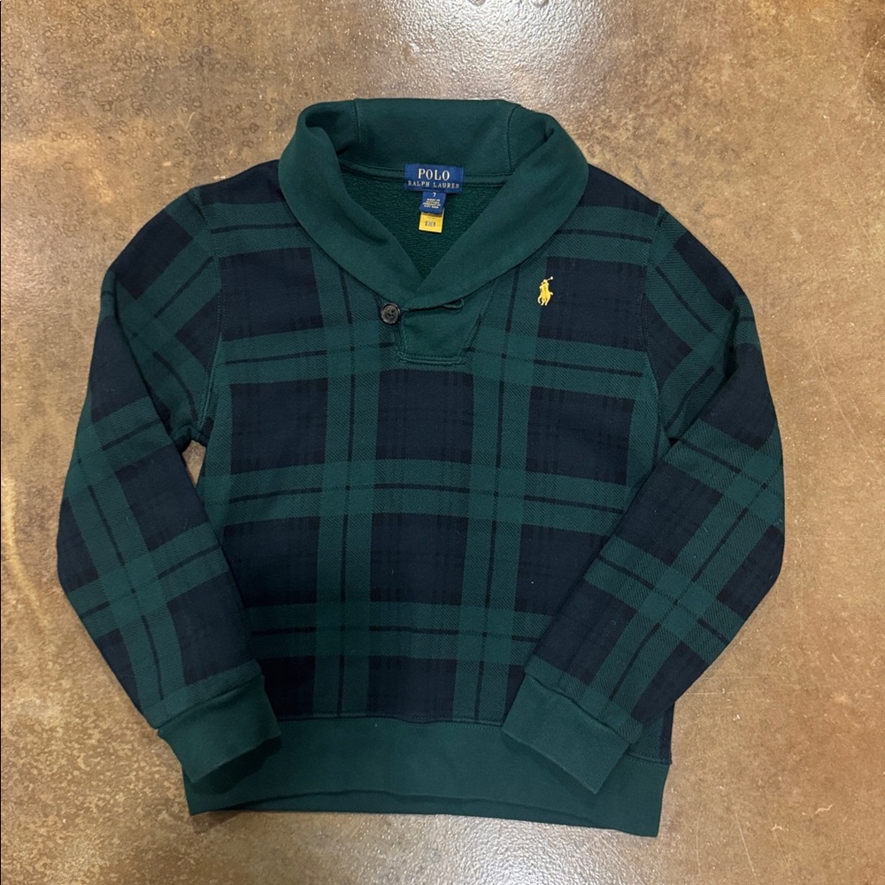 Polo Ralph Lauren Shawl Collar Blackwatch Plaid Sweatshirt Size 7